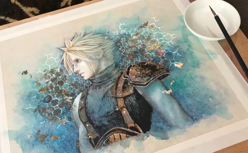 FINAL FANTASY VII REMAKE: Miwa Hiduki illustra Cloud con tecniche tradizionali